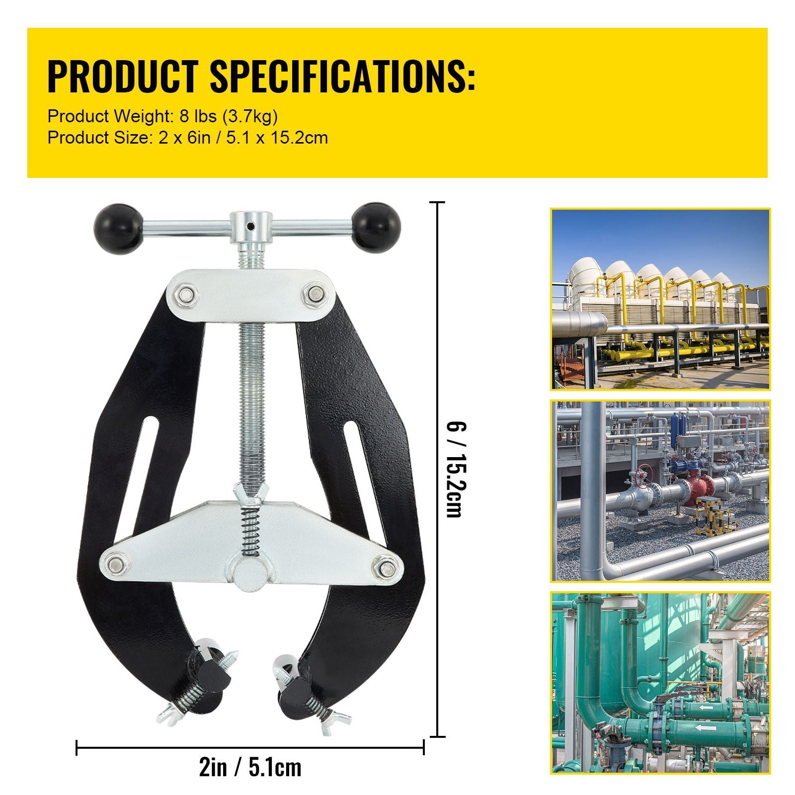 Pipe Clamp, 2 to 6 Inch Heavy-Duty Ultra Clamp with Rapid-Tightening Screws, Steel Pipe Alignment Tool – Lightweight & Durable, Black