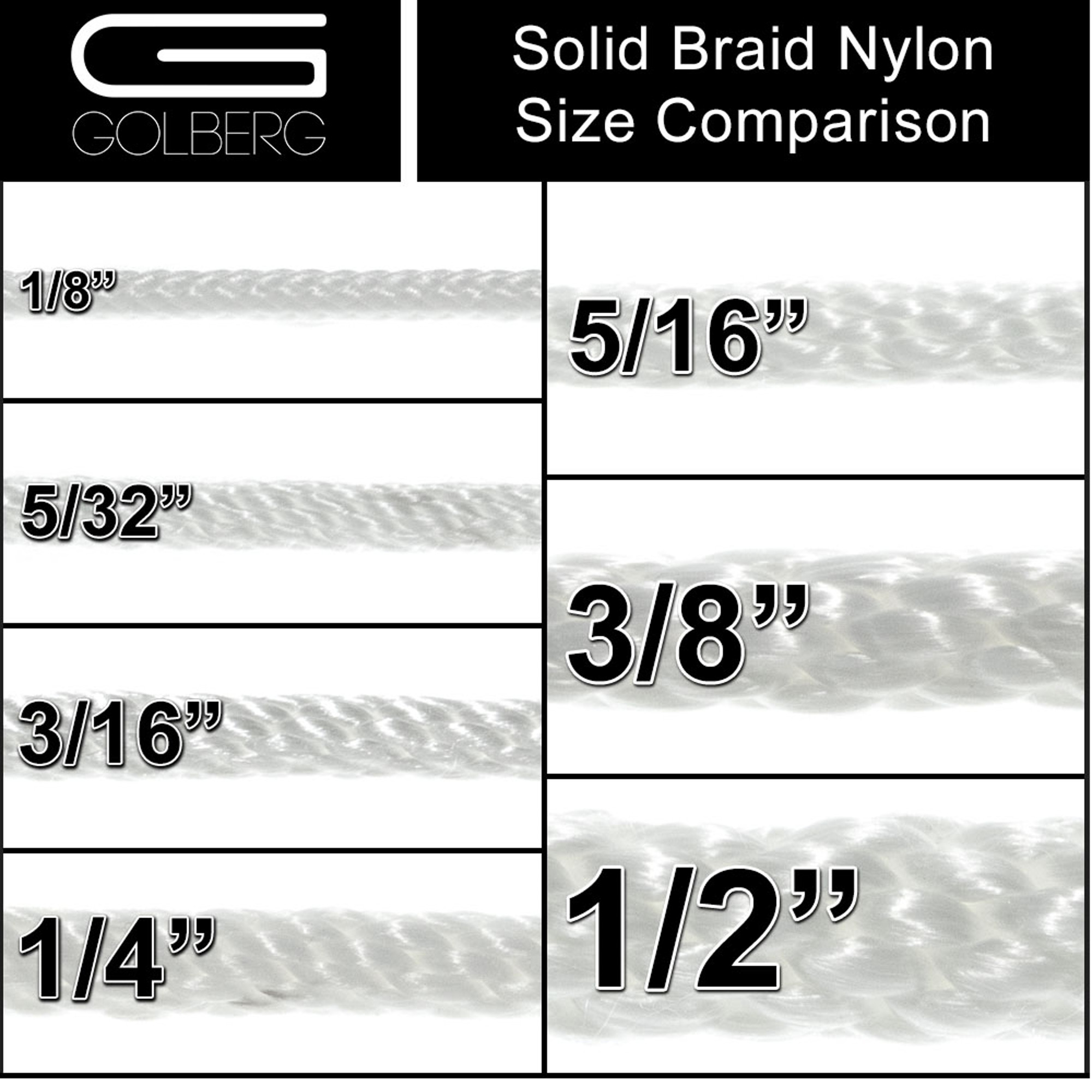 Golberg Solid Braid Black or White Nylon Rope 1/8-inch, 3/16-inch, 1/4-inch, 5/16-inch, 3/8-inch, 1/2-inch - Various Lengths - image 3 of 4