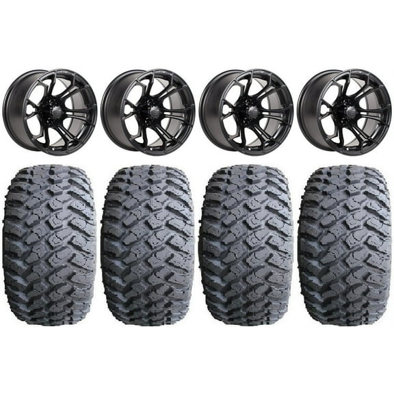 GTW Spyder 14" Golf Cart Wheels Black 23" Hammer Tires E-Z-GO & Club Car