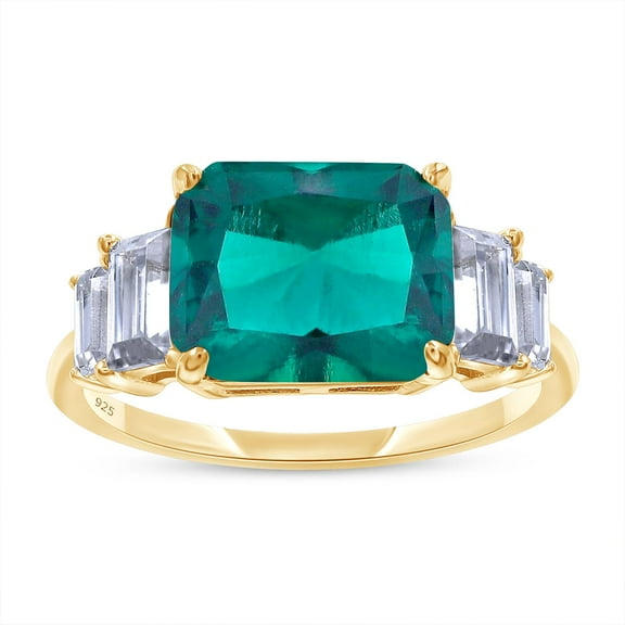 AFFY Solitaire Engagement Ring, 8X10MM Emerald Shape Zambian Emerald Lab Grown Gemstone & Created Moissanite Wedding Promise Ring In 14K White Gold Over Sterling Silver (3.40 Cttw), Size-10