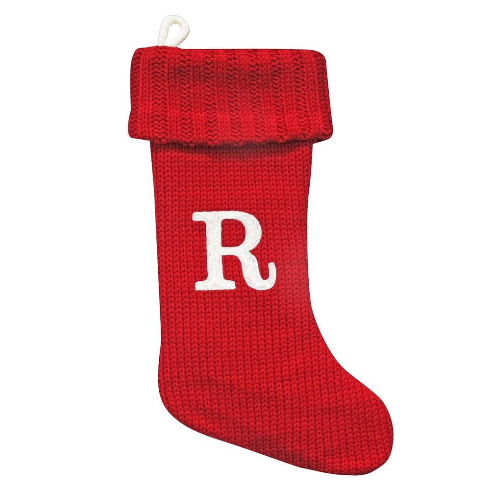 20" Knit Monogram Red Stocking, "R"