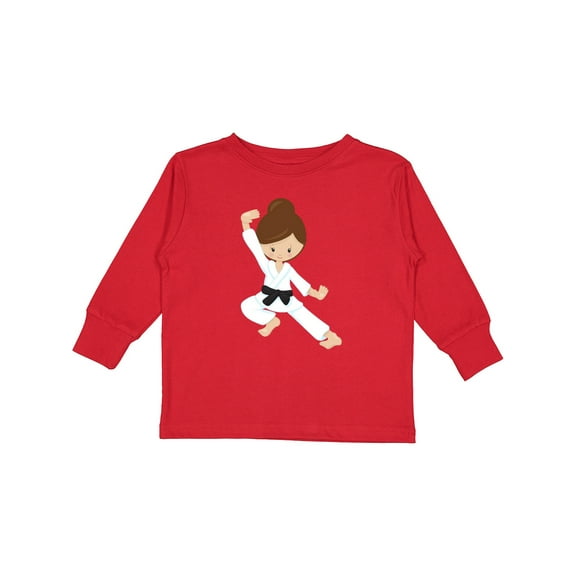 Inktastic Karate Girl, Cute Girl, Black Belt, Brown Hair Girls Long Sleeve Toddler T-Shirt