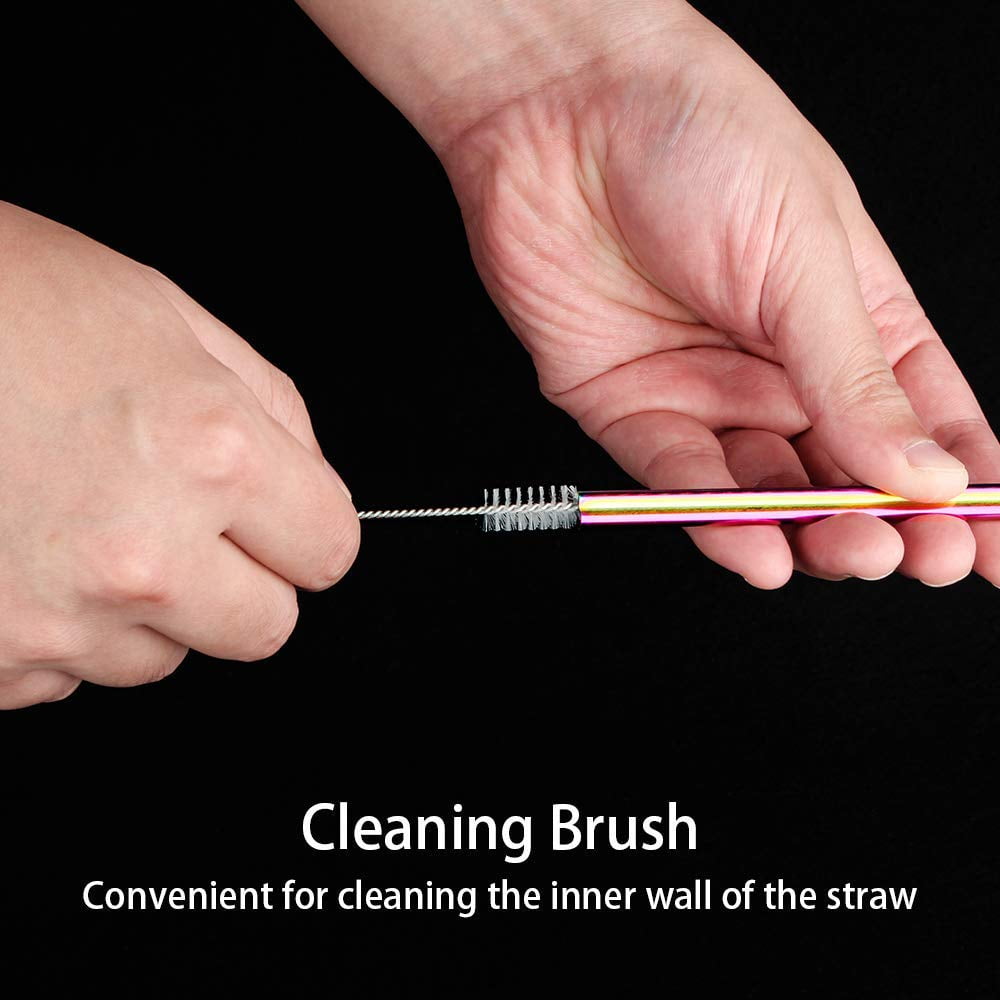 Tomorotec Reusable Straw Sets with 2 Cleaning Brushes for Tumblers Beverage Drinks Cocktail Colorful Heart Shape Metallic Stainless Steel Straws Value Pack Rainbow Color 18 PCS