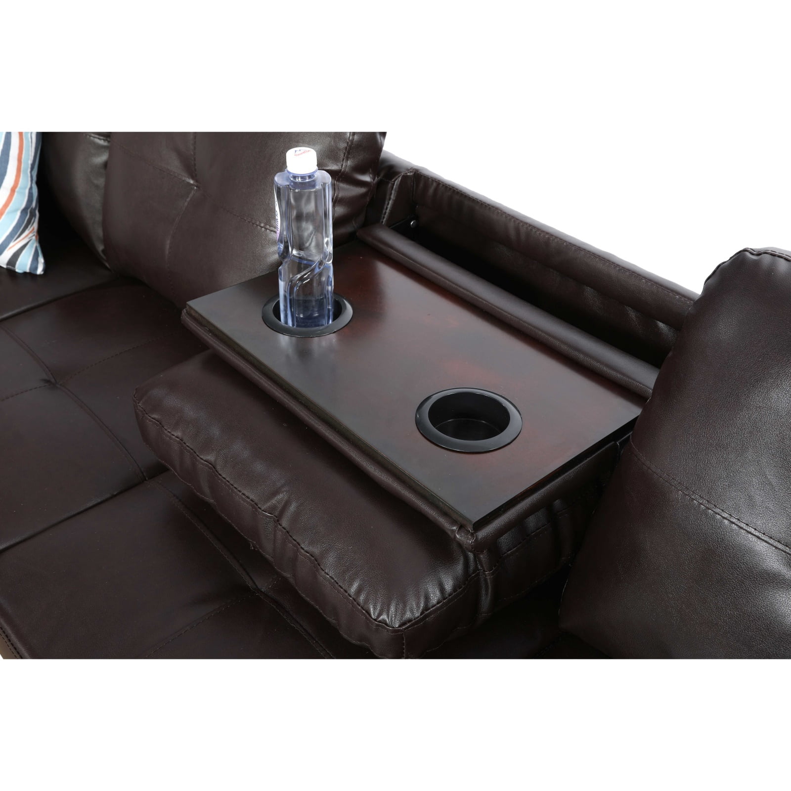 Hommoo Sofa Set, Faux Leather Synthetic Leather 2-Piece Sofa Set,L-Shaped Sectional Couch Set with Left Armrest for Living Room，Brown（No Ottoman）