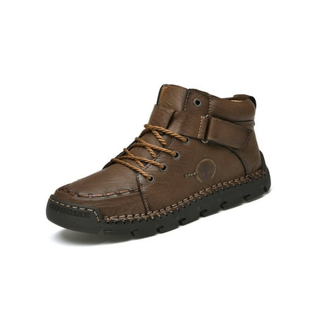 

GENILU Men Non Slip Breathable Booties Hook And Loop Oxford Shoe Office Round Toe Bootie Dark Brown 11