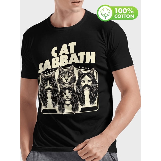 Camiseta de algodón para hombre, estilo creativo, informal, de manga corta y cuello redondo, ideal para verano y actividades al aire libre. Divertida camiseta de Cat Sabbath para adultos, hombres, muj