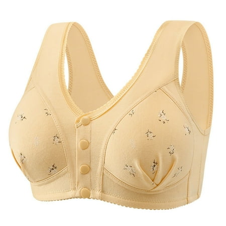 Bras for Women Plus Size Floral Print No Underwire Front Closure Full Coverage Push Up Comfort Senior Everyday Sport Bra Beige 42 B
