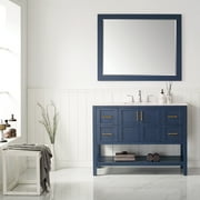 Florence 48" Vanity in Royal Blue with Carrara White Marble Countertop With Mirror