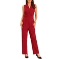 thumbnail image 2 of MODA NOVA Juniors Sleeveless Shawl Collar Office Belted Cropped Jumpsuit Romper Red M, 2 of 5