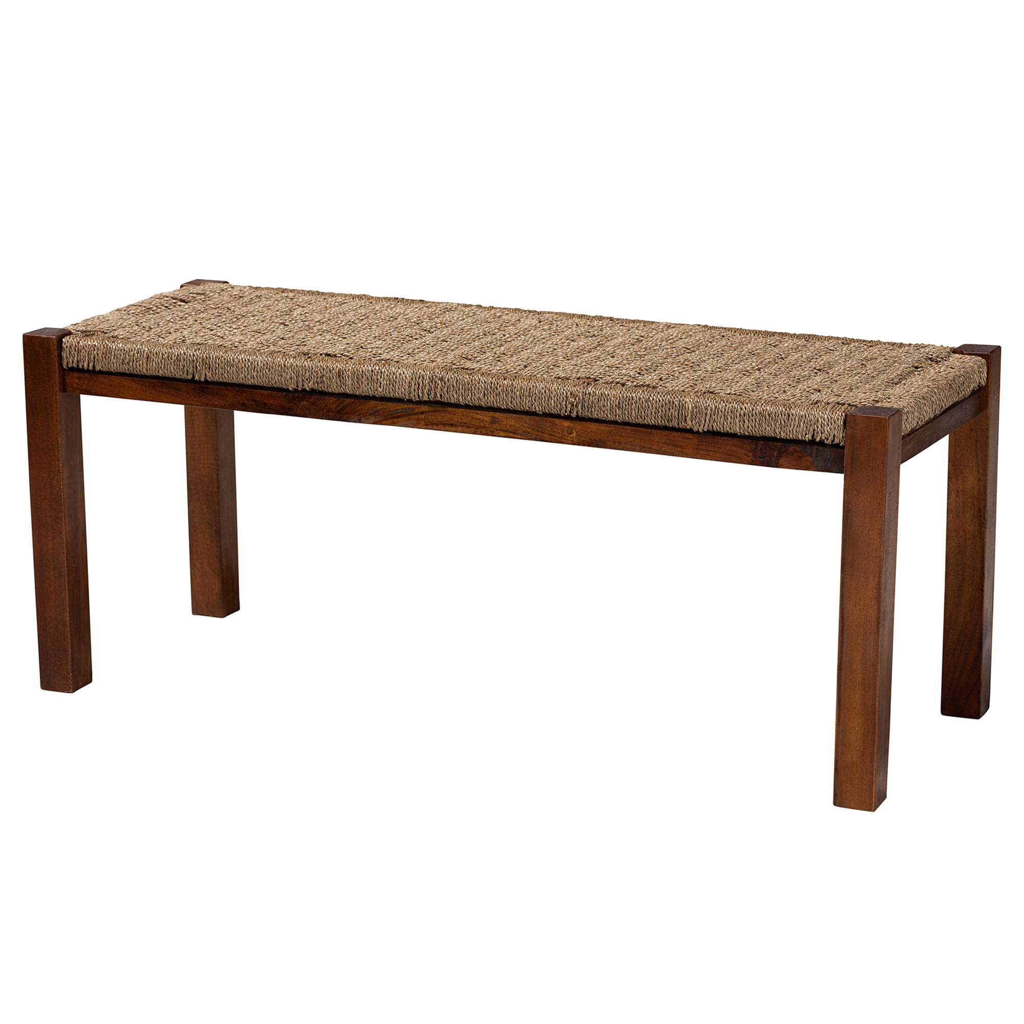 bali & pari Hermes Seagrass and Mahogany wood Transitional Bench, Walnut Brown