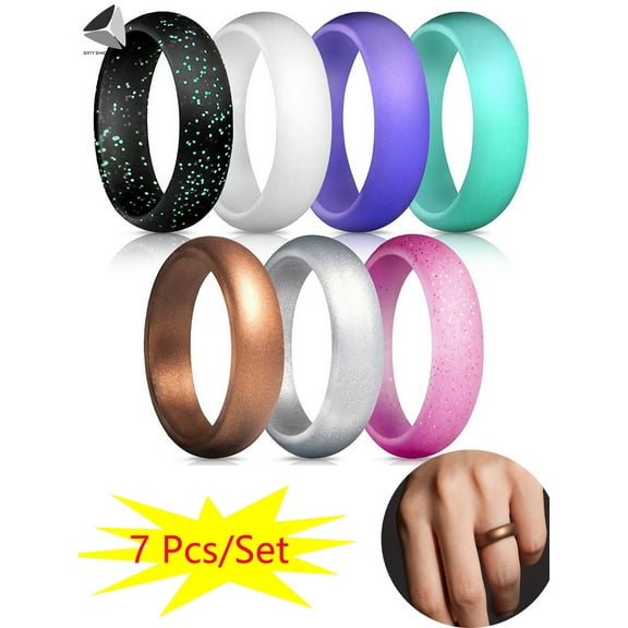 PULLIMORE Pack of 7 Silicone Rings for Women 2mm Thin and Durable Rubber Wedding Bands for Sport Club Party (Size 7)