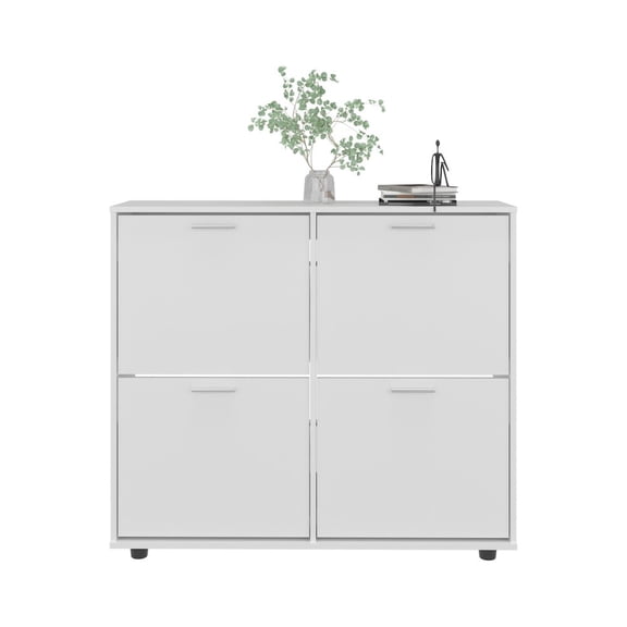 Depot E-Shop Parc Shoe Rack, 4 Doors, 4 Shelves, 4 Legs, White