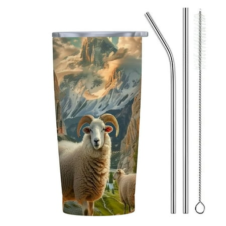 

Autua Sheep Mountain Cave 20oz Stainless Steel Car Tumbler with Straw Thermal Cup for Home Outdoor Ideal Gift for Women Three Piece Straw Set Included 20oz