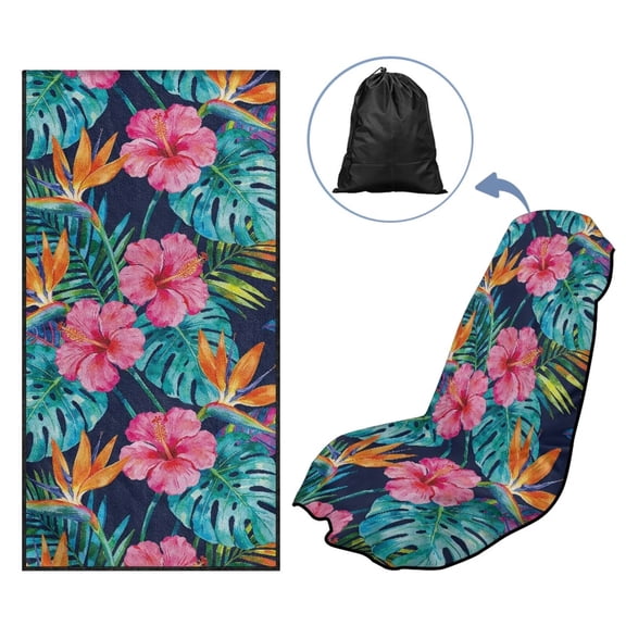 KUIFORTI Tropical Flowers Car Seat Cover Towels Front Seats for Cars Outdoor Sport Activities Anti-Slip Auto Accessories with Storage Bag Sweat Absorption Front Protector