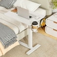 thumbnail image 3 of Patiojoy Bureau Debout Mobile à Hauteur Réglable Pneumatique, Bureau Roulant avec Porte-Gobelet et Crochet pour Écouteurs, Table au-Dessus du Lit avec Roues Dissimulées, Blanc, 3 of 10