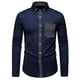 thumbnail image 2 of Blusa y camisa de manga larga con cuello vuelto para hombre, informal, a la moda, con estampado liso, botones, manga larga, cuello vuelto, blusa de poliéster para hombre, 2 of 8