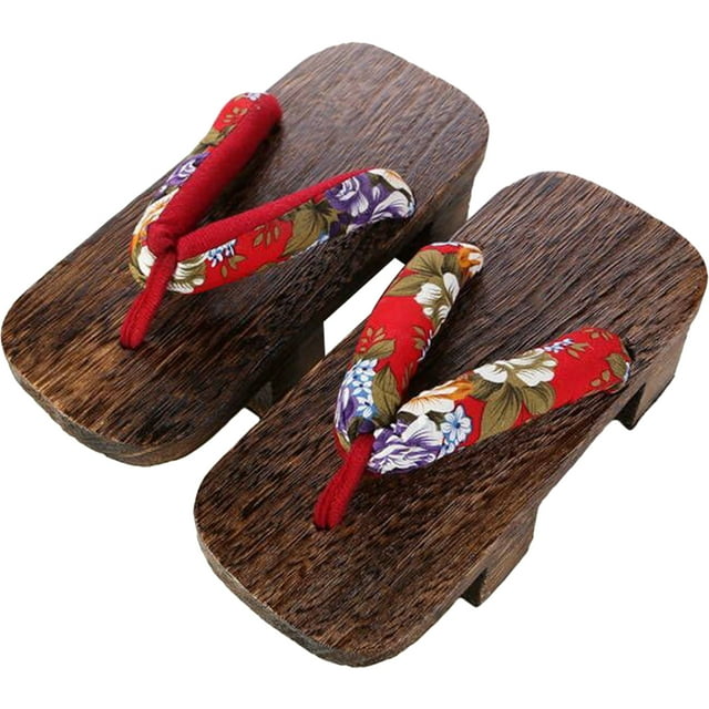 1 par de zuecos japoneses, sandalias de zueco de madera, zapatillas de zueco para mujer