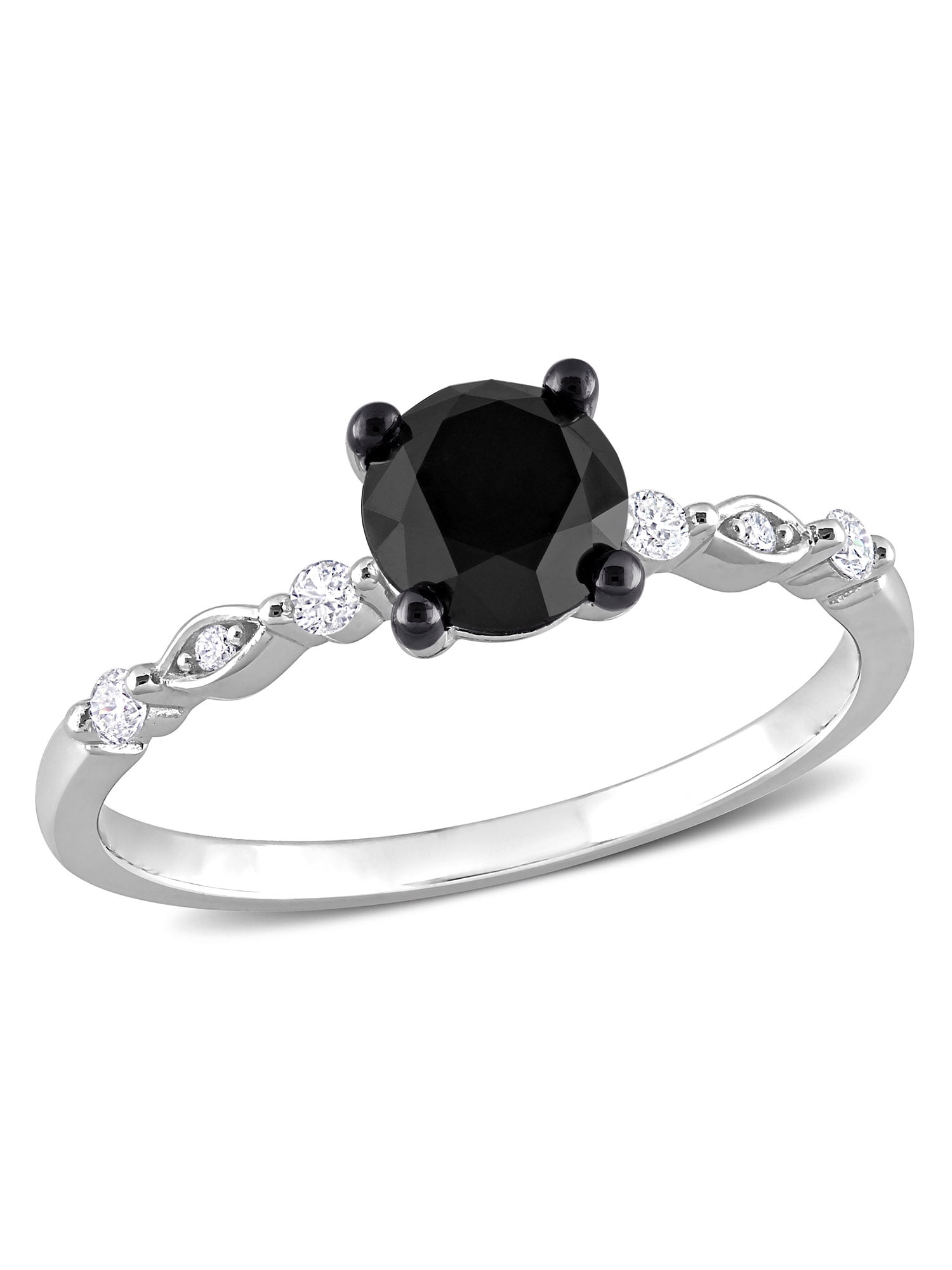 1-1/10 Carat T.W. Black and White Diamond 10kt White Gold Solitaire Engagement Ring