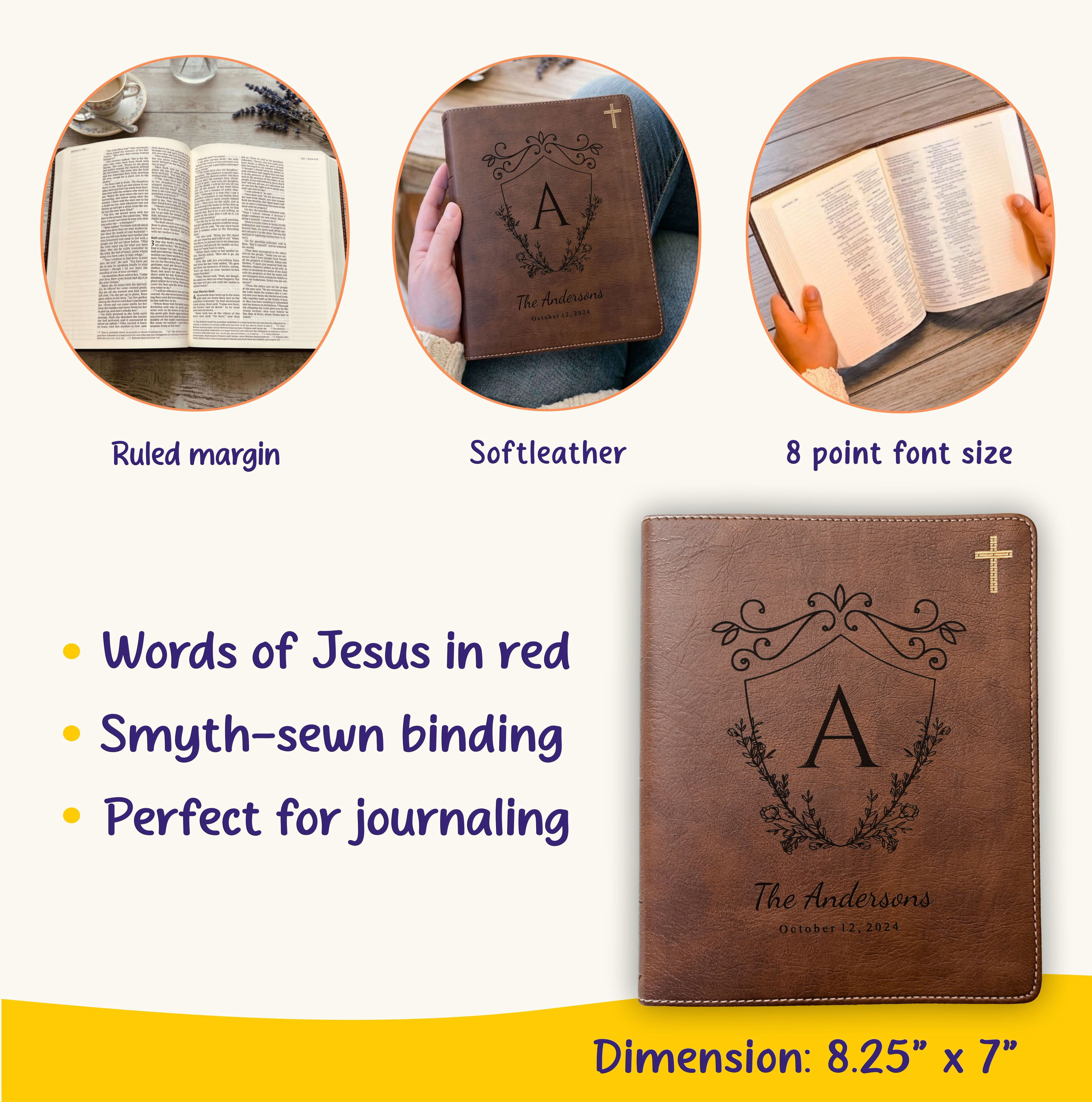 Personalized NIV Red Letter Family Bible, Wide Margin Journaling Edition with Tabs & Highlighters, Christian Gift for Couples or Families
