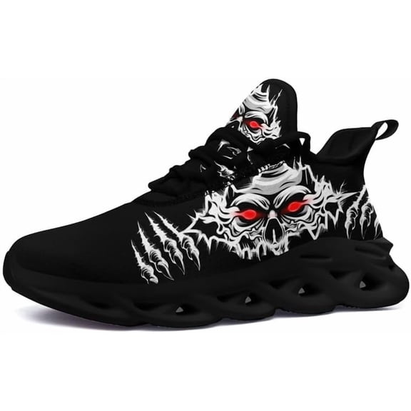 Coolcustomize Men's Skull Running Shoes Lightweight Cushion Sports Walking Shoes Cool Non Slip Gym Training Breathable Tennis Shoes