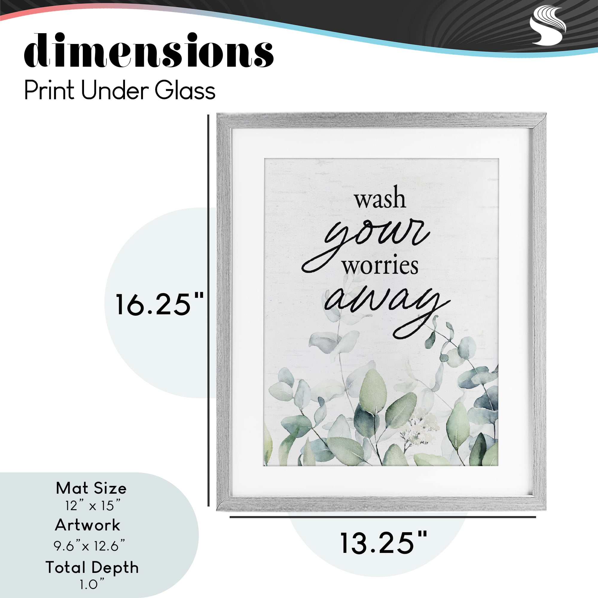 Wash Worries Away Herb Leaves Gray Framed Print Under Glass, design by Lettered and Lined