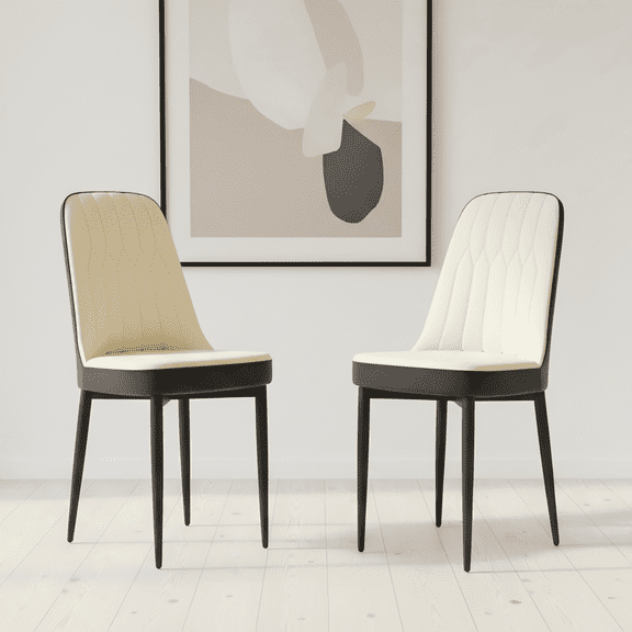 CasaGlajore Modern Dining Chair, Set of 2 PU Leather Upholstered Kitchen Chairs with Thick Cushions & Black Metal Legs for Dining Room or Breakfast