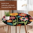 thumbnail image 3 of Vintage Sunflower Round Tablecloth 55-60 Inch Round Fitted Table Cloth with Elastic Edge, Summer Botanical Boho Retro Black Waterproof Table Cover Protector for Outdoor Picnic Party Dining, 3 of 6
