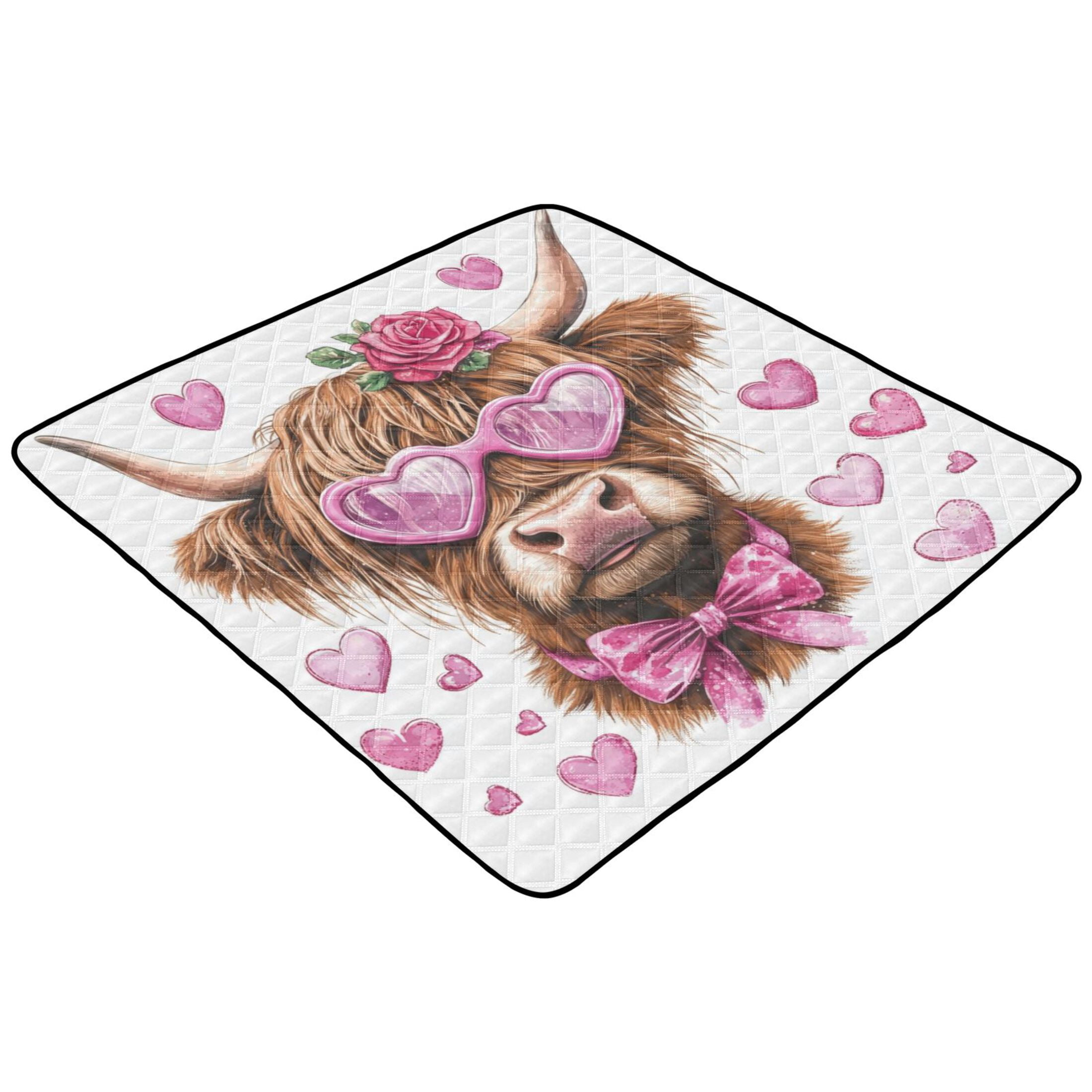WOBOGO Cow with Love Pattern Baby Playmats Extra Large Waterproof Rollable Activity Pads for Toddlers 50×50inch