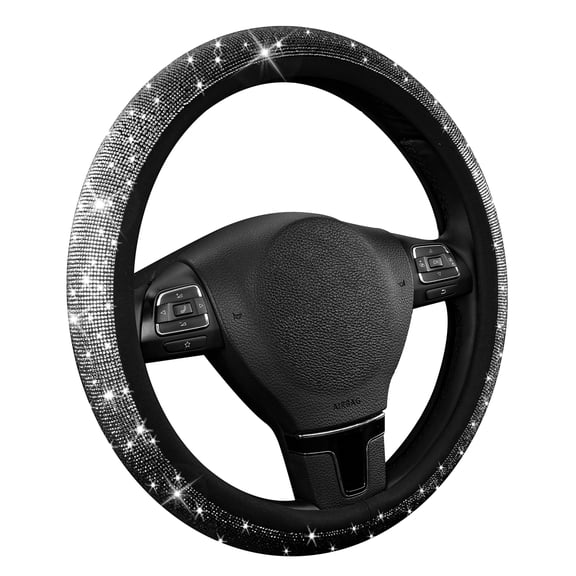 Auto Drive Bling Diamond Steering Wheel Cover, Sparkly Crystal Grip, Universal Fit for Cars,SUVs Sliver Black