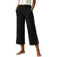 thumbnail image 2 of Women's Mid Waist Yoga Pants with Pockets, Tummy Control Compression Bootcut, Casual Wide Leg Flare Pants with Split Hem for Running, Workout, | TruHer,Black L, 2 of 8
