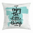 thumbnail image 1 of Enjoy the Little Things Throw Pillow Cushion Cover, Inscription with Brush Strokes Background in Pale Shades, Decorative Square Accent Pillow Case, 18 X 18 Inches, Pale Blue and Black, by Ambesonne, 1 of 2