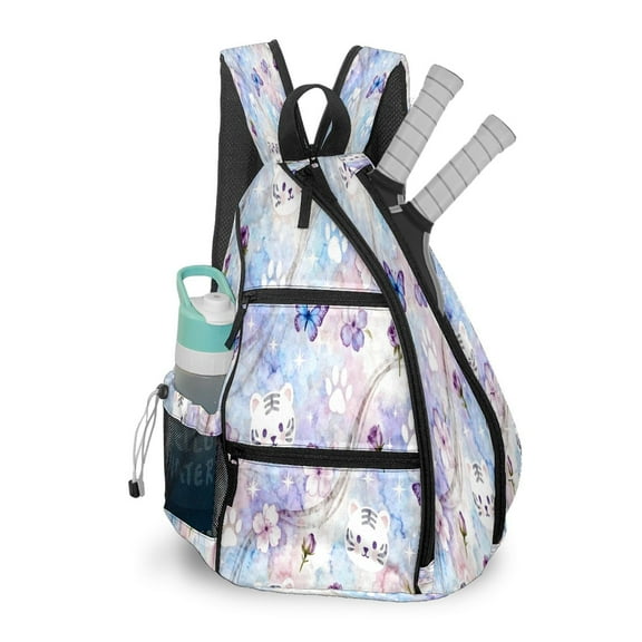 Pickleball Bag with Padded Back, Cat Paw Light Purple Multi-Compartment Paddle Backpack, Lightweight Nylon Sports Bag for Men & Women