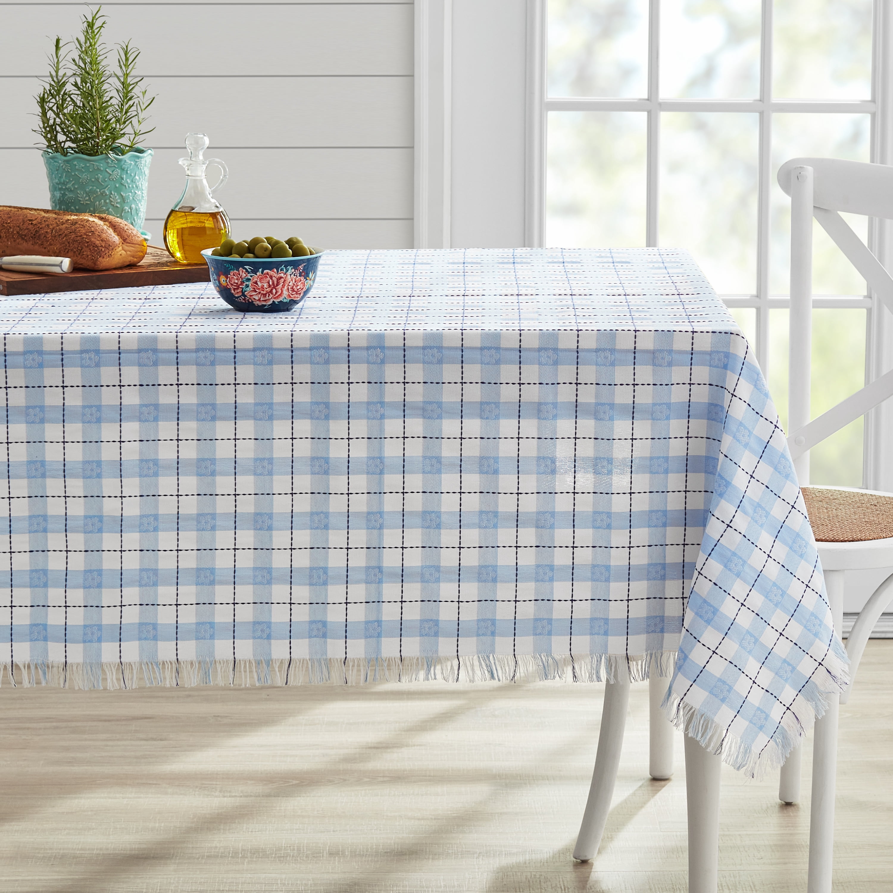 The Pioneer Woman Daisy Woven Fabric Tablecloth, Blue, 60" W x 84" L