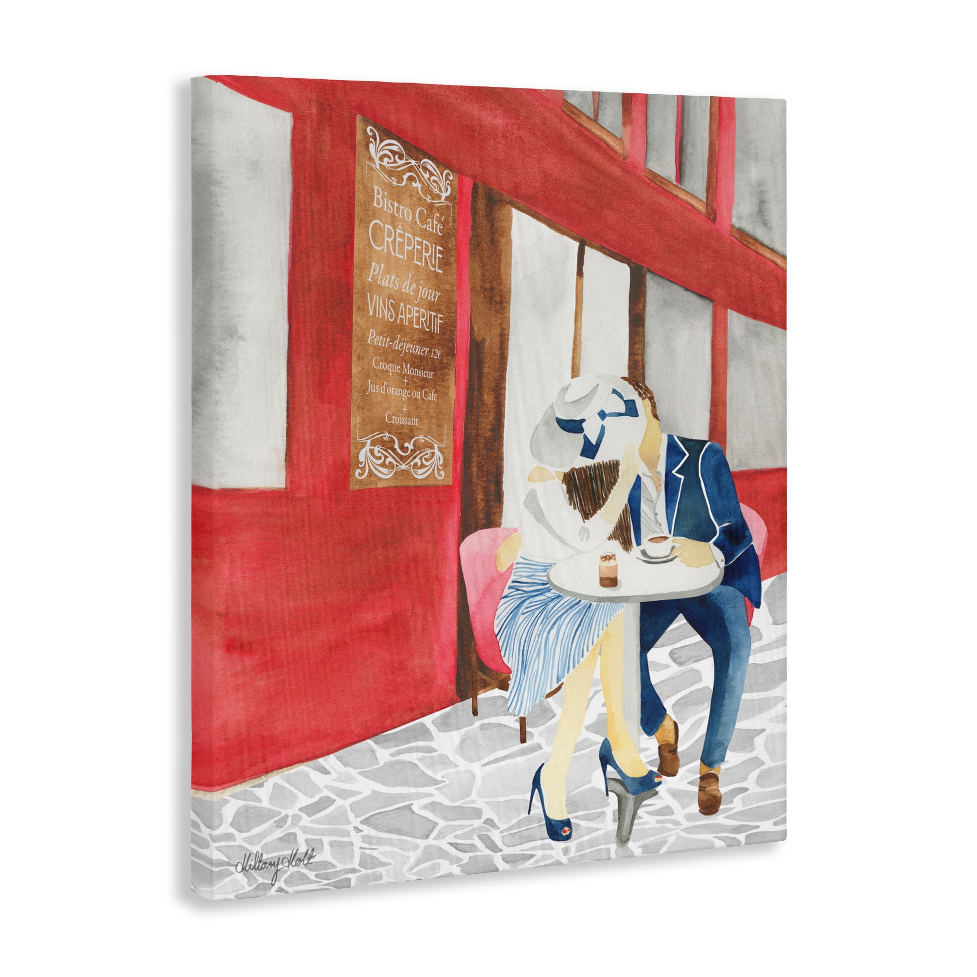 Stupell Industries Kiss At Parisian Cafe Canvas Wall Art, design by Hillary Holt