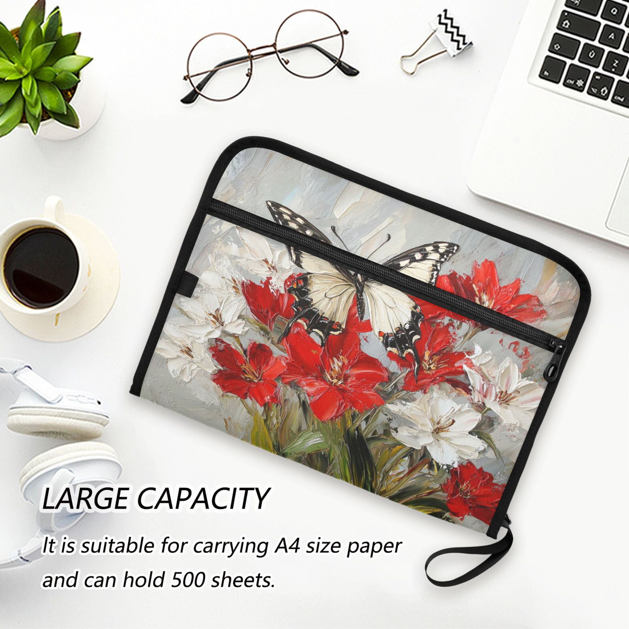 WOBOGO Lily Butterfly Expanding File Folder Letter Size Accordion Filing Organizer 13 Pocket Separate Organ Pocket