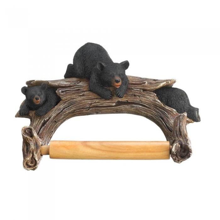 Gifts for Log Cabin Bathroom Decor Black Bear Wall Mounted Toilet Paper Holder