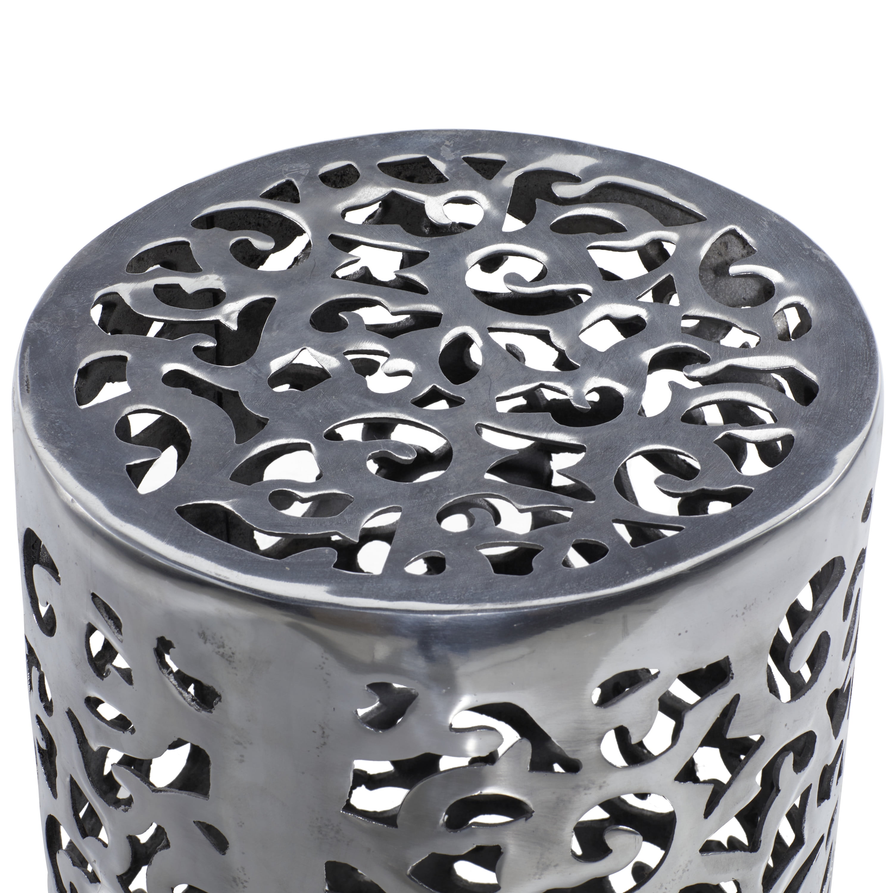 DecMode 13" x 18" Silver Aluminum Scroll Accent Table, 1-Piece