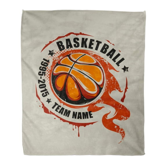 SIDONKU Flannel Throw Blanket Fire Ball Basketball Emblem Flaming Graffiti Graphic Street Retro Soft for Bed Sofa and Couch 50x60 Inches