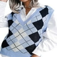 thumbnail image 3 of KEINXS Womens Argyle Plaid Sweater Vest Y2K Knitwear V Neck Sleeveless Crop Tops Outwear Coat Gray S, 3 of 6
