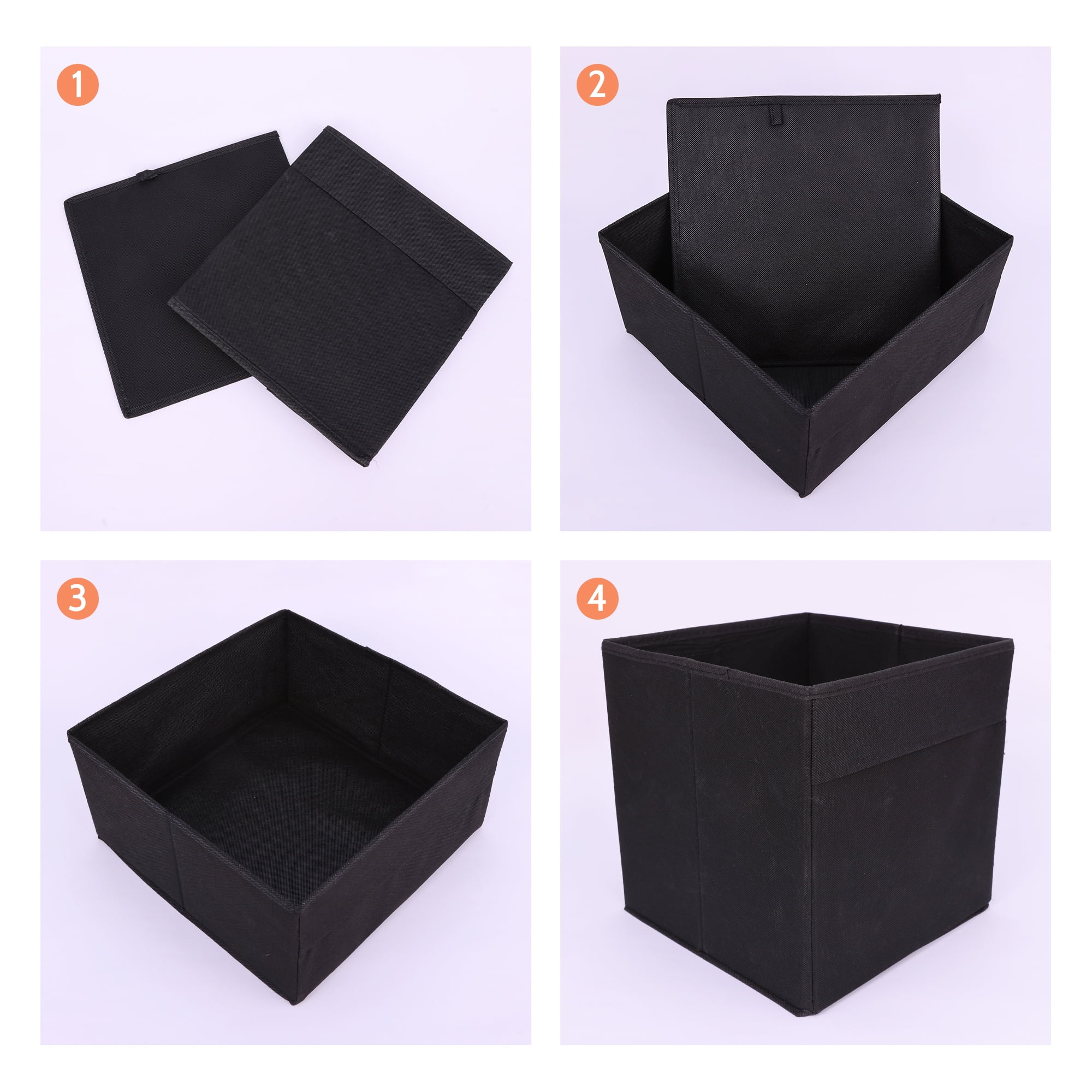 Unique Bargains Fabric Storage Cube Storage Bin Storage Basket Black 12*12*6in