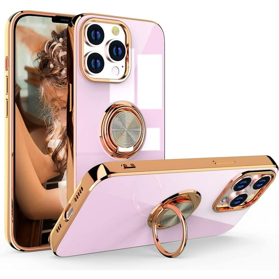 Compatible with iPhone 13 Pro 6.1 inch Case, Ultra Slim Soft TPU Cover Built-in 360 Rotatable Ring Kickstand Fit Magnetic Car Mount for iPhone 13 Pro 6.1 inch, Purple