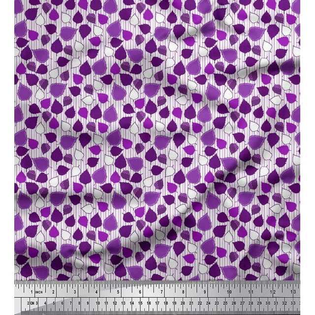 Soimoi Poly Georgette Fabric Stripe & Leaves Print Sewing Fabric Yard 52 Inch Wide