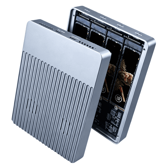 4 Bay M.2 NVMe SSD Enclosure with Cooling Fan, 10Gbps USB 3.2 Gen 2 to NVMe M.2 M-Key SSD Case for 2280 NVMe SSD Disk, US Plug