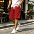 thumbnail image 4 of Uwinwear Men's Corduroy Shorts Elastic Waist Drawstring Cargo Short Multi-Pocket Lightweight Summer Casual Beach Shorts Red XL, 4 of 5