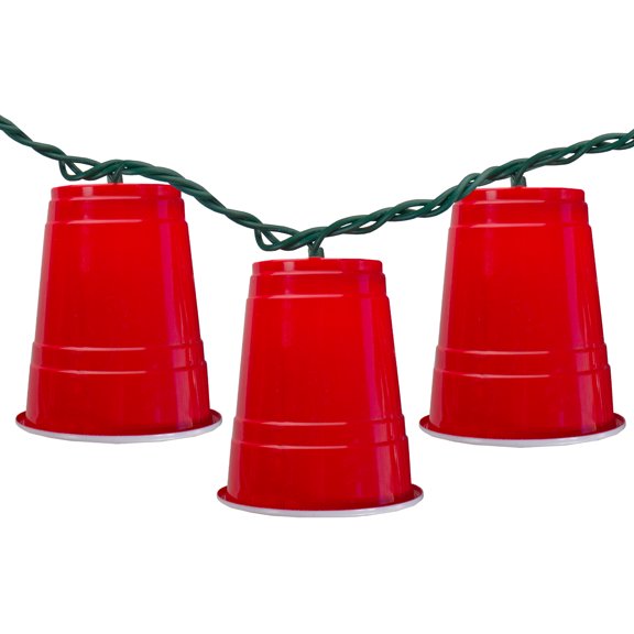 10 Count Red Party Cup Summer Novelty String Lights, 6 ft Green Wire