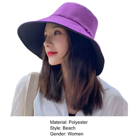 TELOLY Sun Hat for Women,Solid Color Double-Layered Big Sunscreen Basin Hat with Strap,Beach Hats Uv Upf 50  Summer Sun Travel Hat