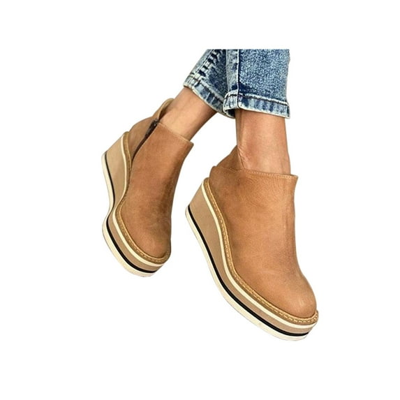 UKAP Women Platform Slip On Loafers Comfort Suede Moccasins Low Top Wedge Shoes