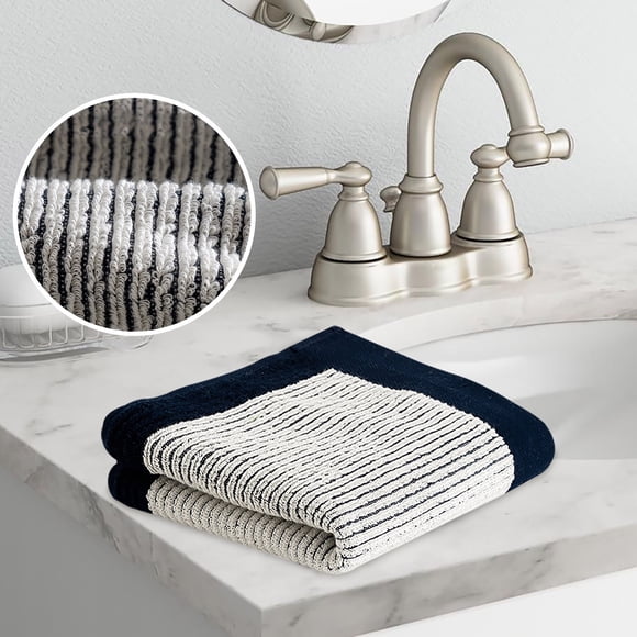 Ensemble de Serviettes de Bain Haut de Gamme / Serviette de Douche Douce et Absorbante 35x72 cm / Design Texturé Bleu Marine / Séchage Rapide pour la Maison, le Spa et le Gym