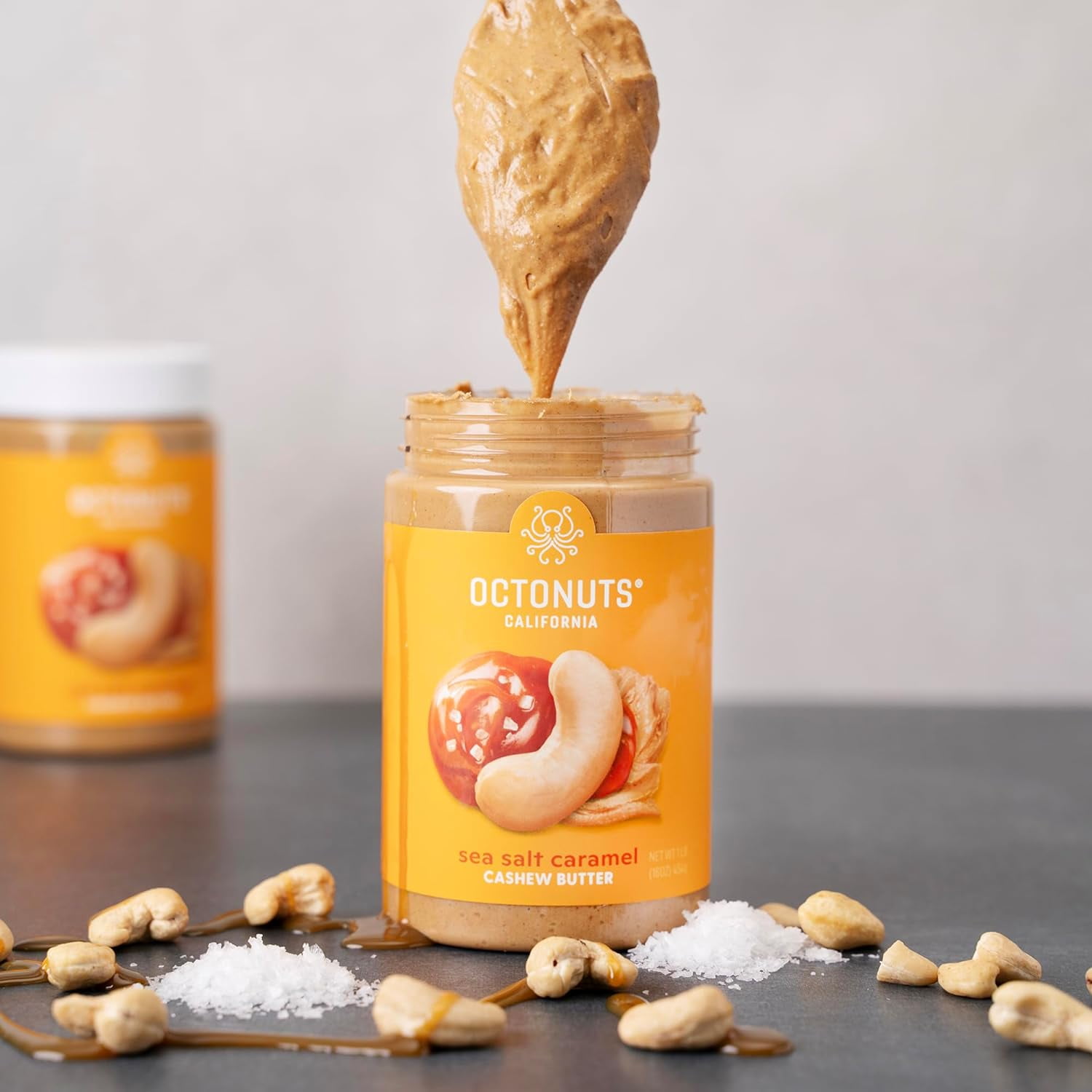 (2 pack) Octonuts Dry Roasted Sea Salt Caramel Cashew 16oz Nut Butter - Pure Creamy Nut Butter - Heart Healthy and Delicious - Gluten Free, Vegan, Kosher, Paleo, Non-GMO Nut Butters