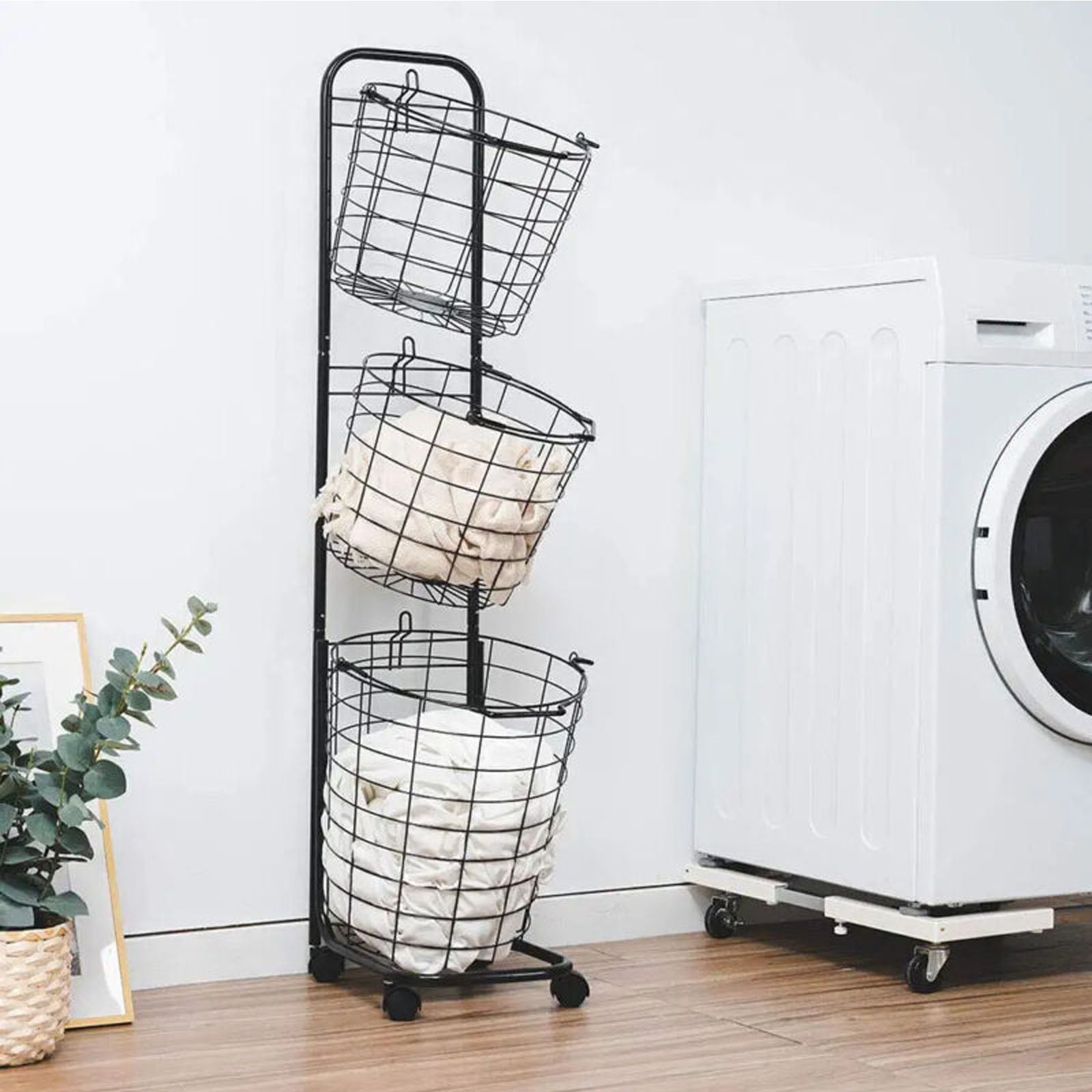 tonchean 3 Tier Metal Rolling Laundry Basket Cart with Removable Basket